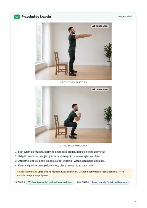 Karta ćwiczenia „Przysiad do krzesła” z ebooka „Start w domu”
